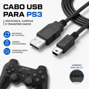 Cabo Carregador USB Para Controle PS3 (Mini USB V3)