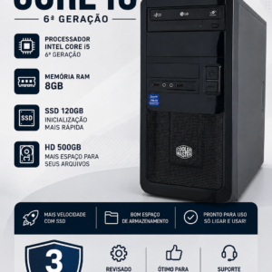 PC Desktop Intel Core i5 6ª Geração | 8GB RAM | SSD 120GB + HD 500GB