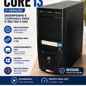 PC Desktop Intel Core i3 3ª Ger. | 6GB RAM | SSD 120Gb | Pacote Office